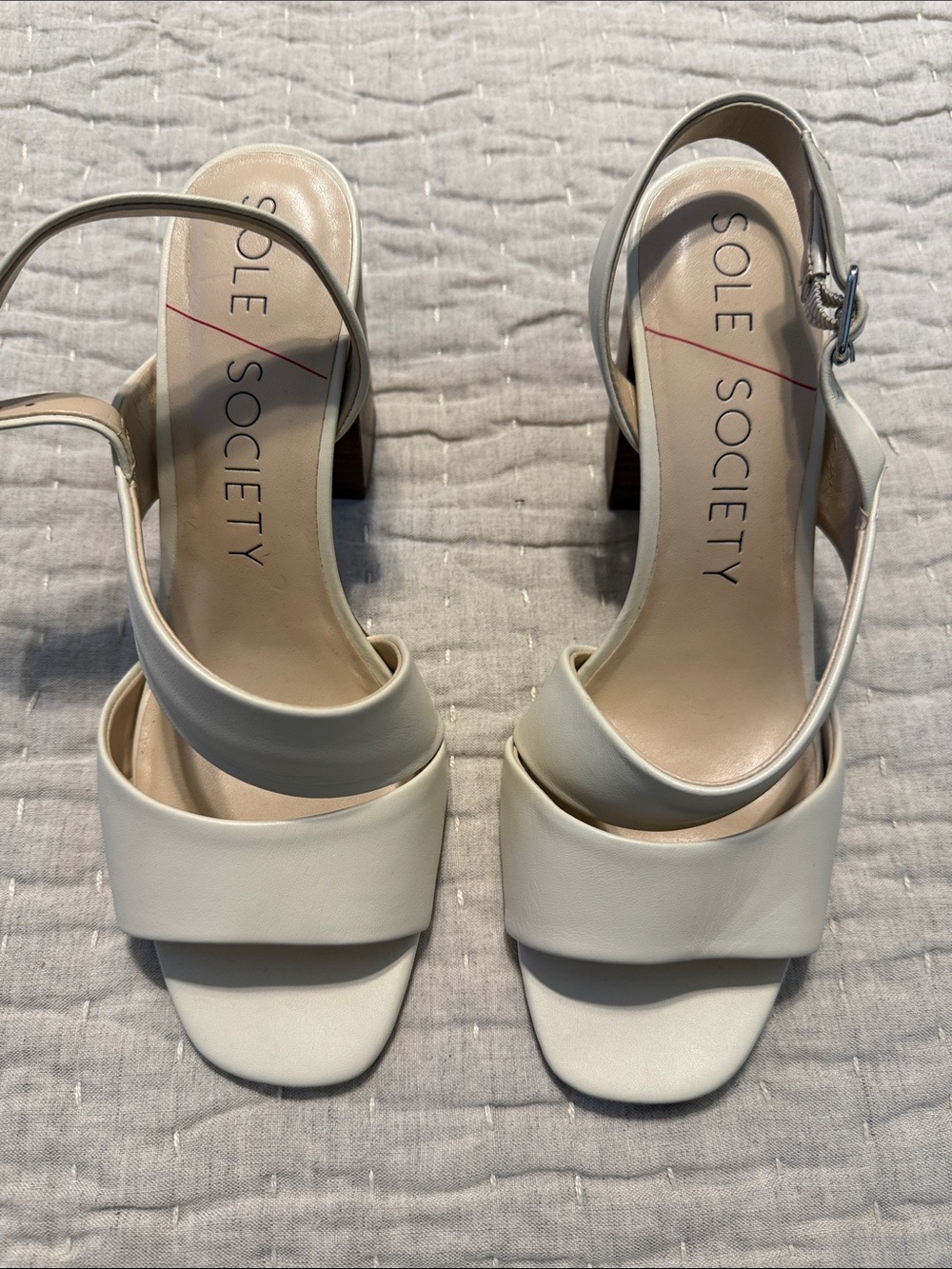 Sole Society Ivory White Leather Slingback Block Heels